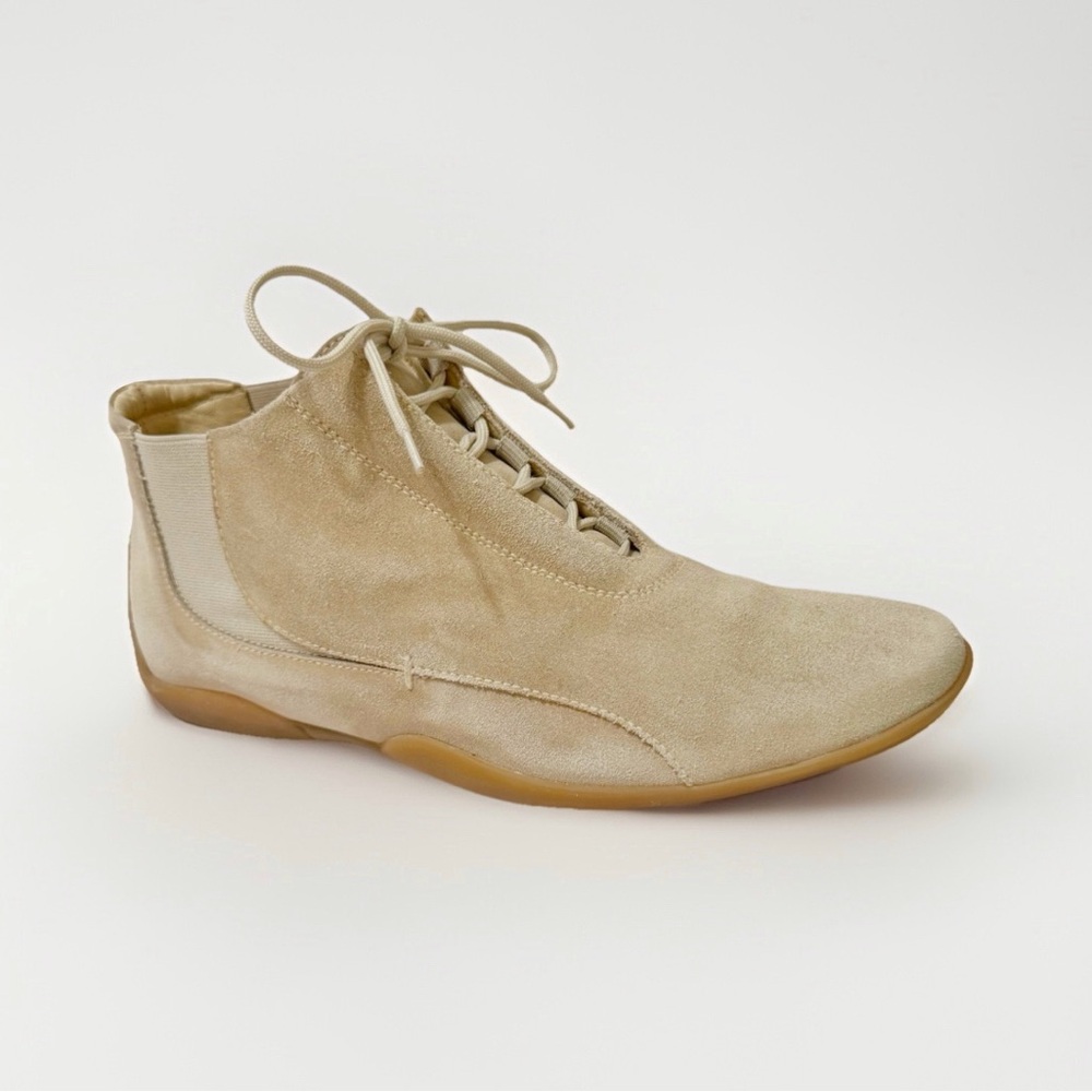 MAXMARA TAN SUEDE LACE UP HIGH TOP SNEAKERS SHOES